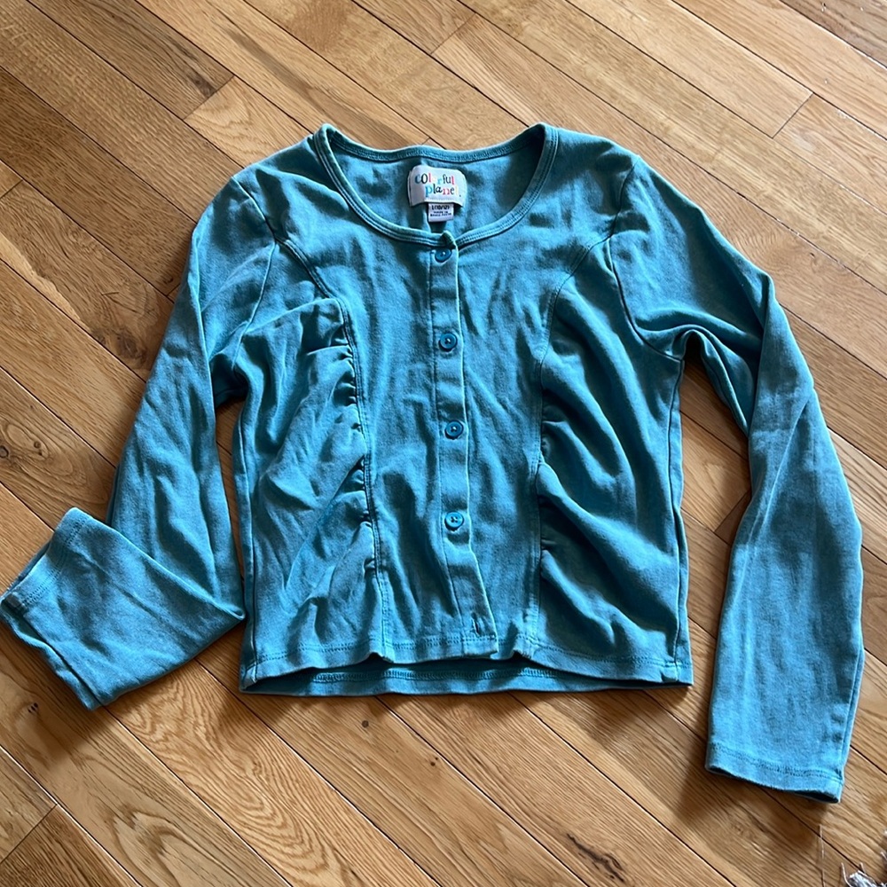 Colorful Planet girls size 10/12 teal long sleeve button down blouse
